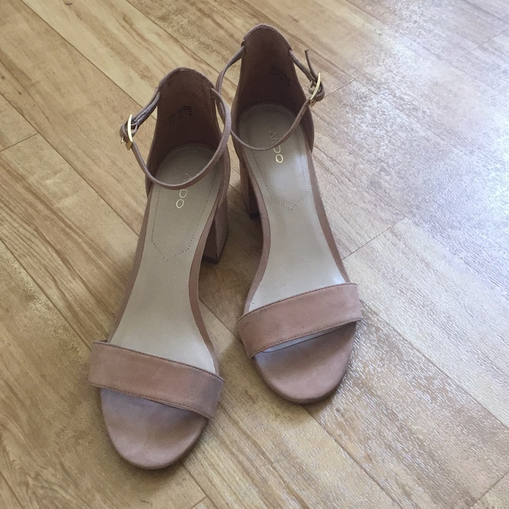 Nude Ankle Strap Block Sandal